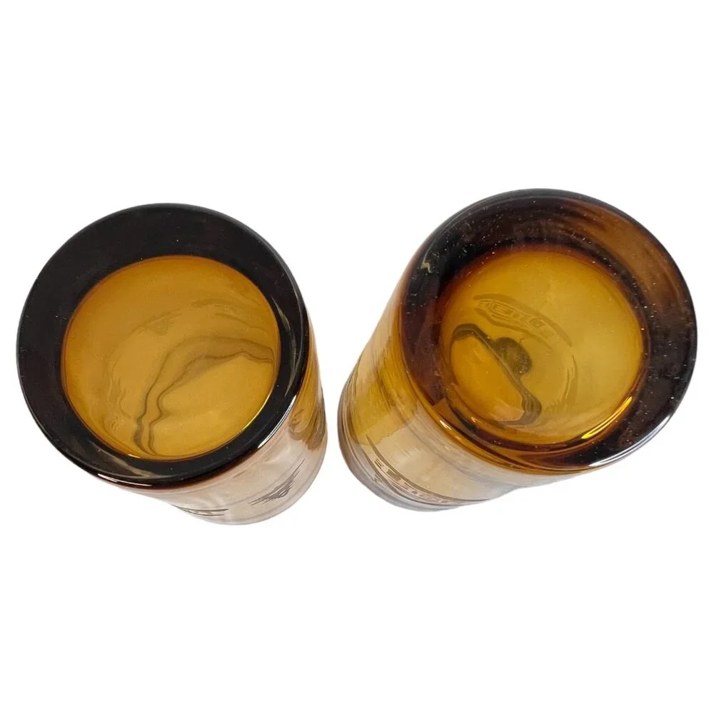 2 Home Studio Woodland Amber Glass Tumblers Etched Winter Scene 20 OZ Cabin Tree